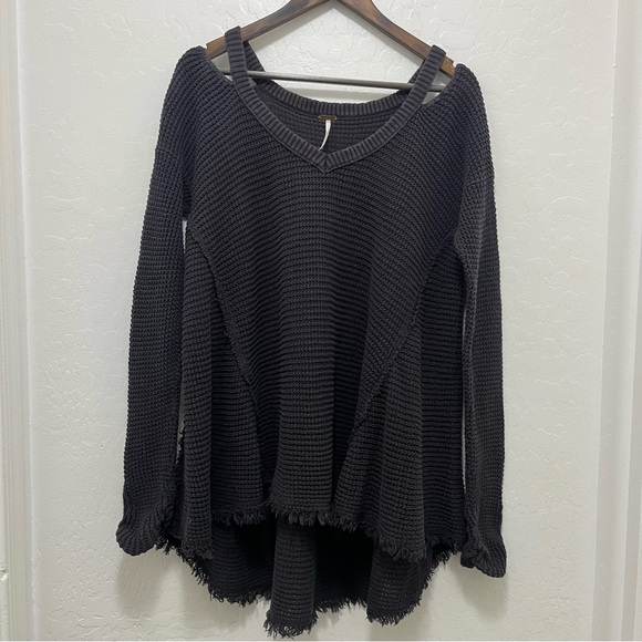 Free People Moonshine Cold Shoulder Knitted Sweater Hi-Low, Fringe Hem - Picture 3 of 12